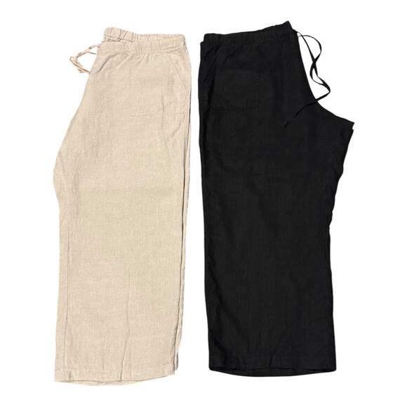 Allen Allen Linen pants drawstring bundle of 2 black & Khaki color size 2 X - Picture 1 of 10